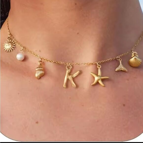 New Free People initial K Gold bono beach Charm Necklace - Picture 1 of 7